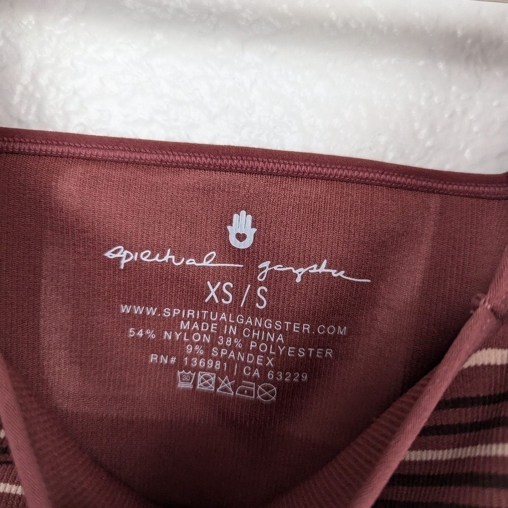 NWOT spiritual gangster striped burgundy sports bra - Picture 2 of 3